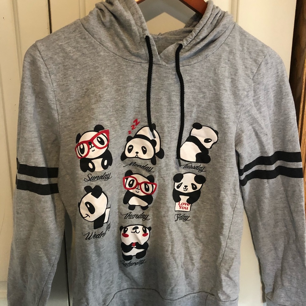 Panda sweater trippy fun grey pull over hoodie